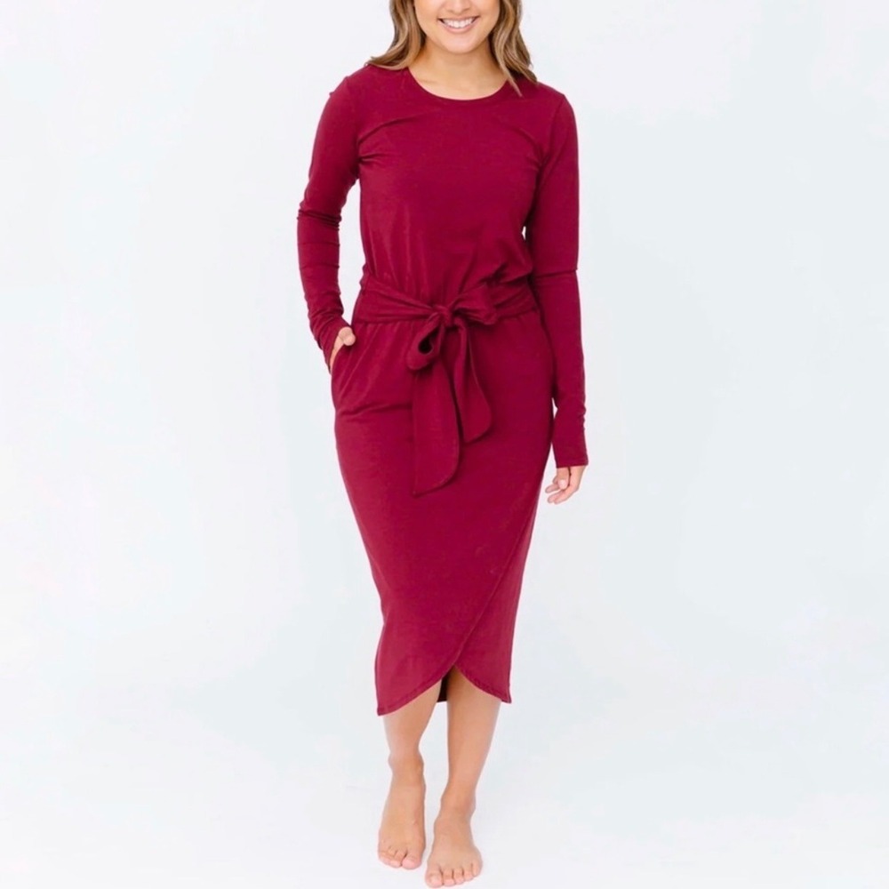 Smash + Tess | The Long Sleeve Rebecca Wrap Dress‎ Bold Burgundy Size XS